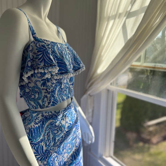 RARE Lilly Pulitzer GRETNA 16 LINEN Skirt Set BAHA BLUE BIRD IS THE WORD NWT - Picture 3 of 15